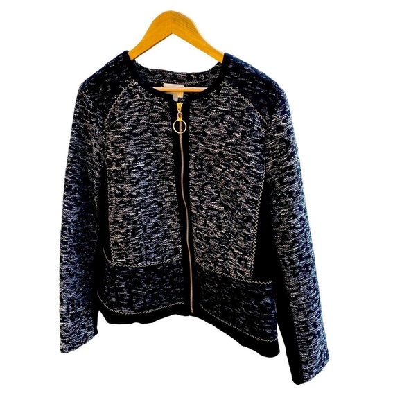 Chicos size 2 Mixed Jacquard Tweed and Jersey Knit Stylish Jacket (US L) NWOT - Picture 2 of 9